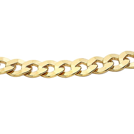 9K Yellow Gold Diamond Cut Flat Curb Chain Bracelet 7.5 Inch