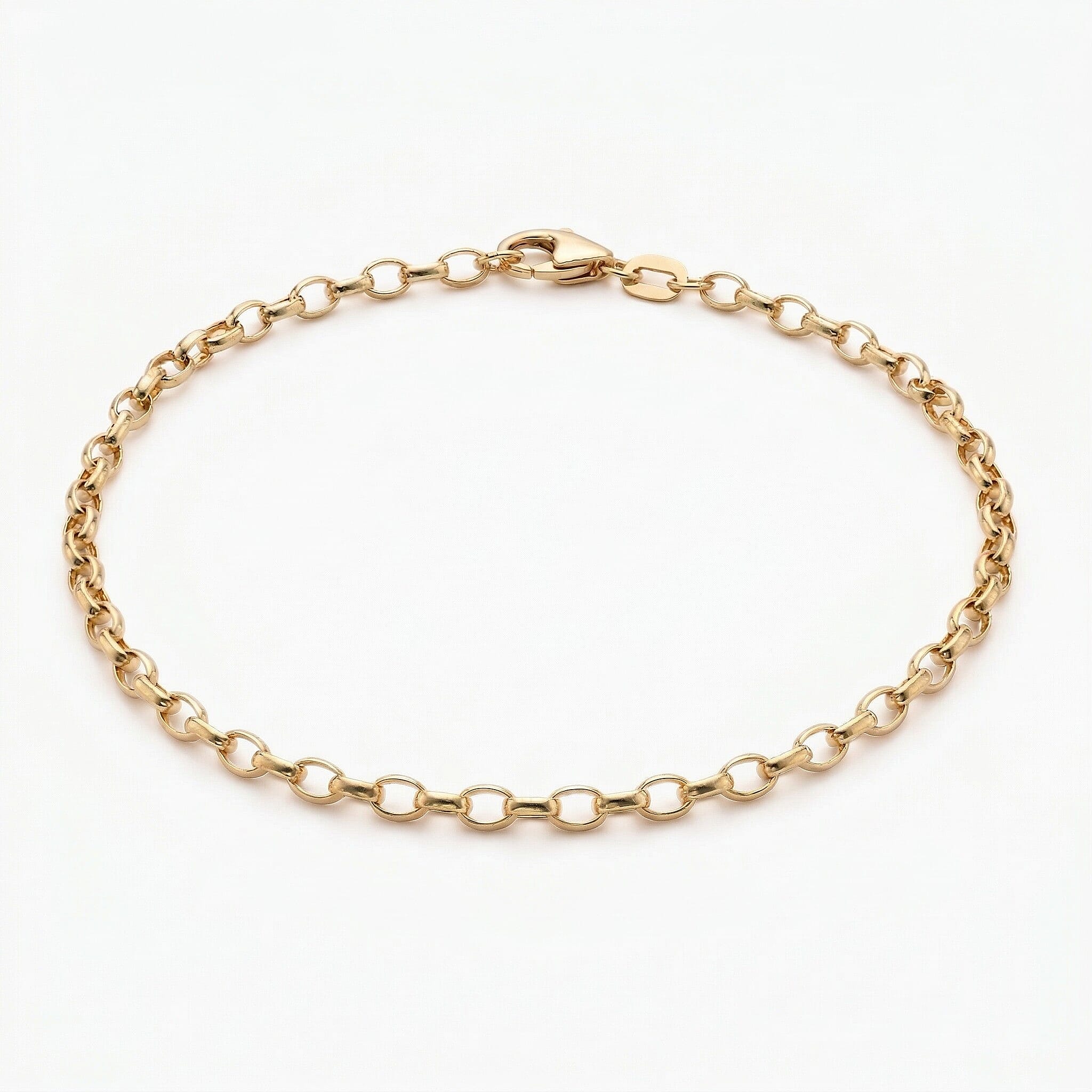 9K Yellow Gold 2.6mm Hollow Oval Belcher Bracelet 7.5 Inch