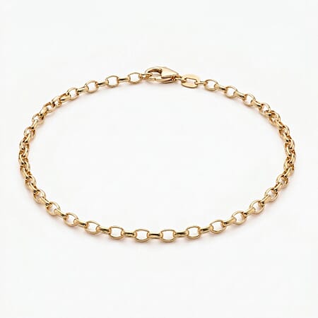 9K Yellow Gold 2.6mm Hollow Oval Belcher Bracelet 7.5 Inch