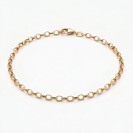 9K Yellow Gold 2.6mm Hollow Oval Belcher Bracelet 7.5 Inch
