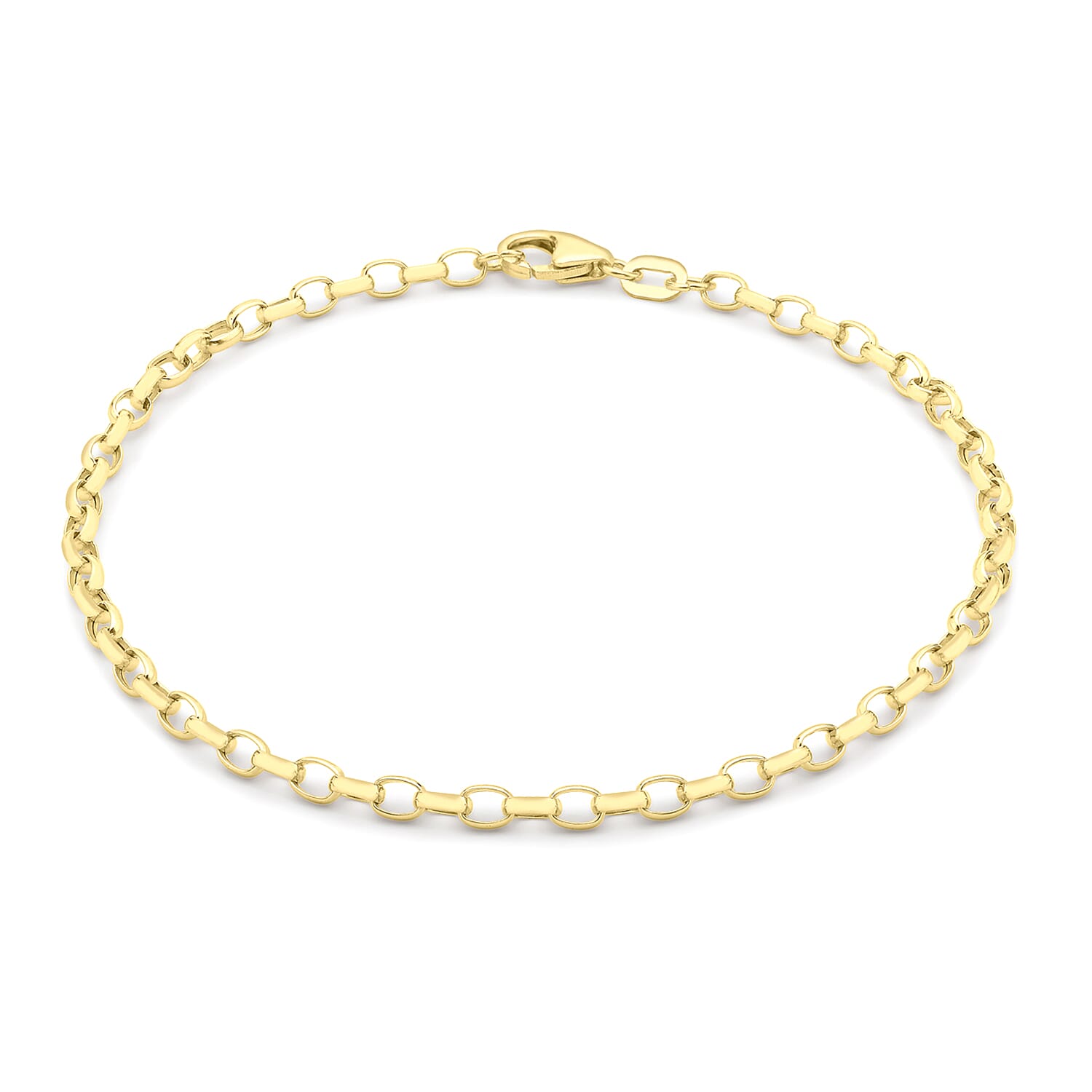 9K Yellow Gold 2.6mm Hollow Oval Belcher Bracelet 7.5 Inch