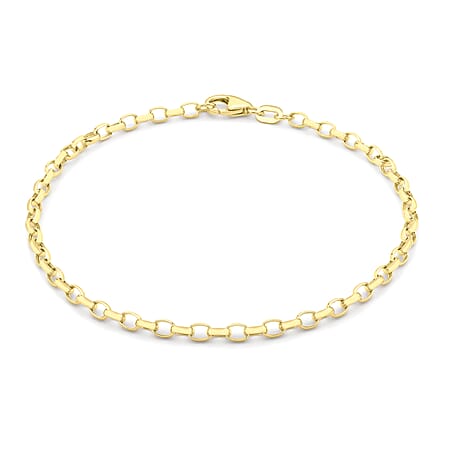 9K Yellow Gold 2.6mm Hollow Oval Belcher Bracelet 7.5 Inch