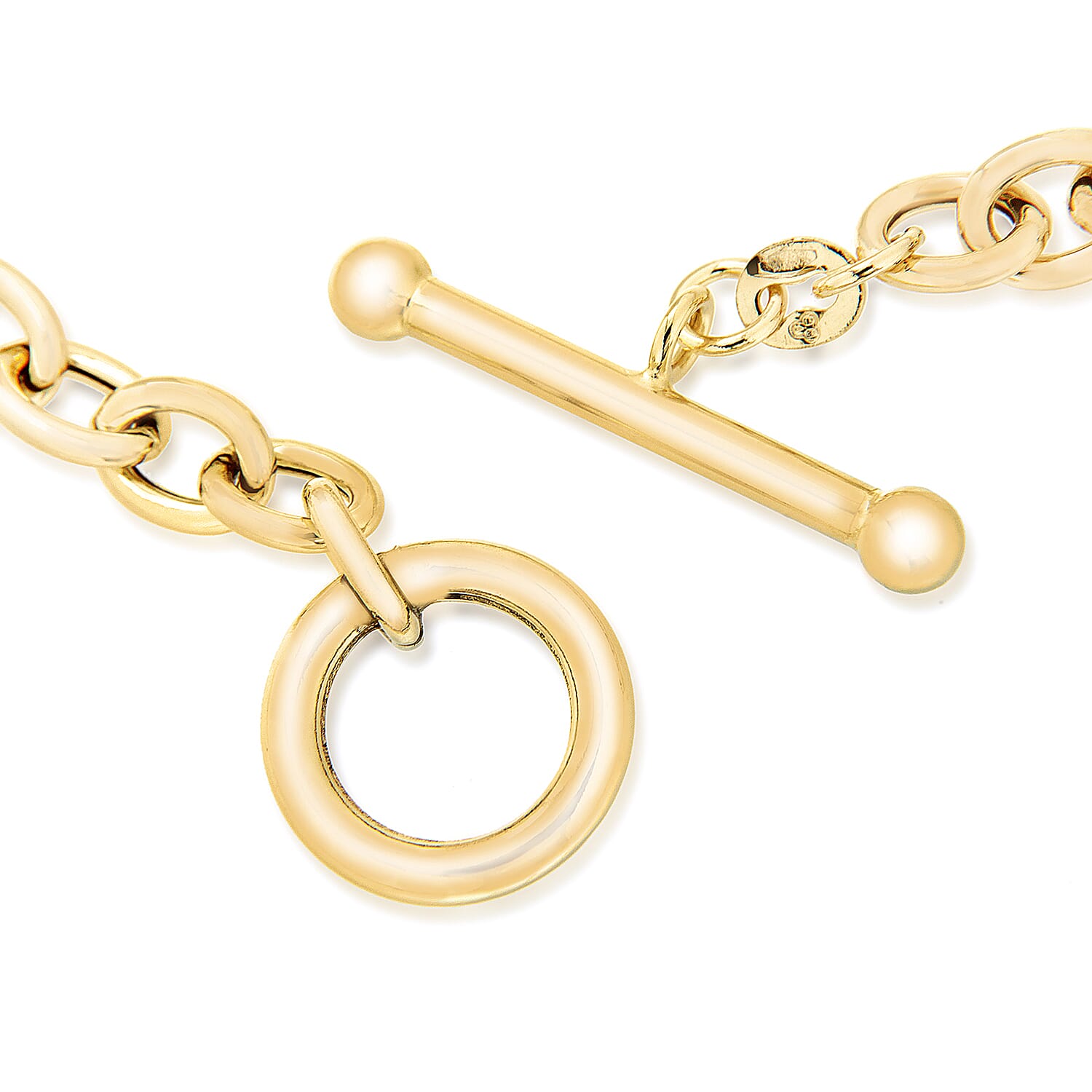 9K Yellow Gold 6mm Oval Link T Bar Belcher Bracelet 8 Inch