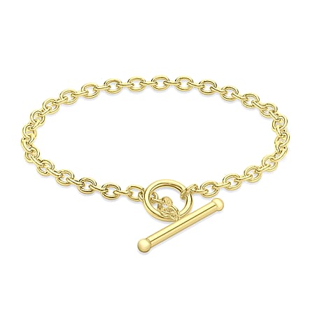 9K Yellow Gold 4mm Oval Link T Bar Belcher Bracelet 7.5 Inch