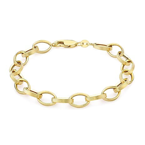 9K Yellow Gold 4mm Oval Link T Bar Belcher Bracelet 7.5 Inch