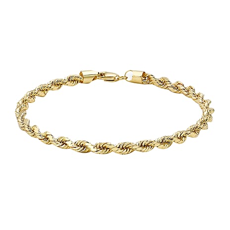 9K Yellow Gold Hollow Diamond Cut Rope Bracelet 7.5 Inch