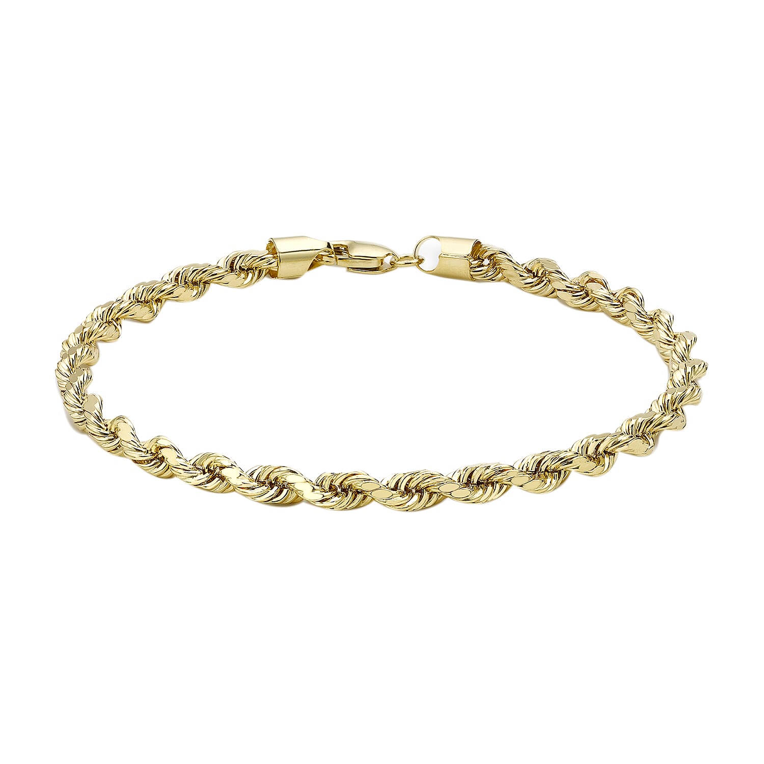 9K Yellow Gold Hollow Diamond Cut Rope Bracelet 7.5 Inch