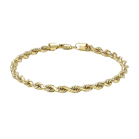 9K Yellow Gold Hollow Diamond Cut Rope Bracelet 7.5 Inch