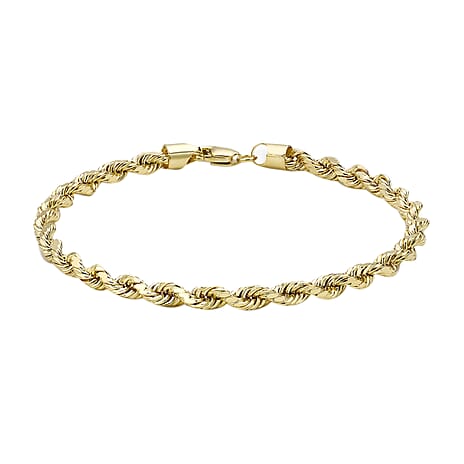 9K Yellow Gold Hollow Diamond Cut Rope Bracelet 7.5 Inch