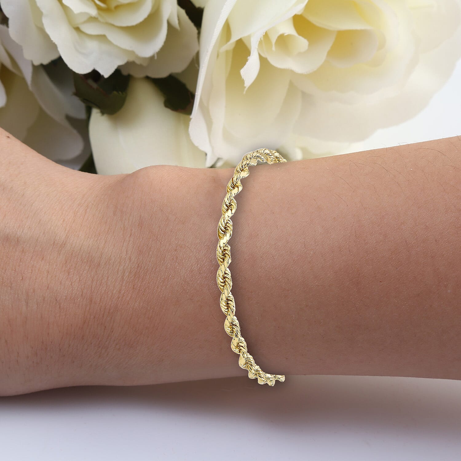 9K Yellow Gold Hollow Diamond Cut Rope Bracelet 7.5 Inch