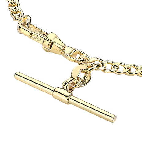 9K Yellow Gold 25mm X 2mm T Bar Hollow Diamond Cut Curb Albert-Clasp Bracelet 7.5 Inch