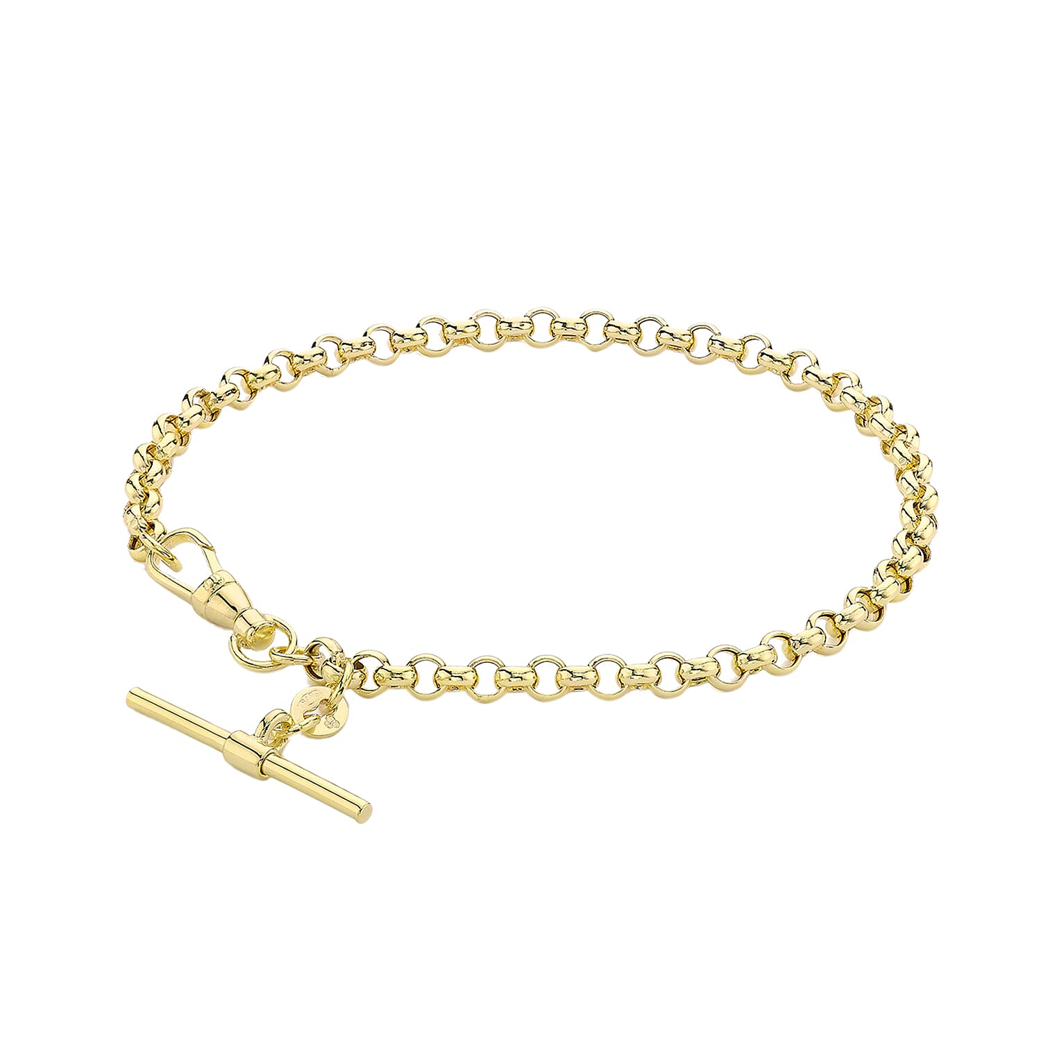 9K Yellow Gold 25mm X 1.5mm T Bar Belcher Chain Albert Clasp Bracelet 7.5 Inch