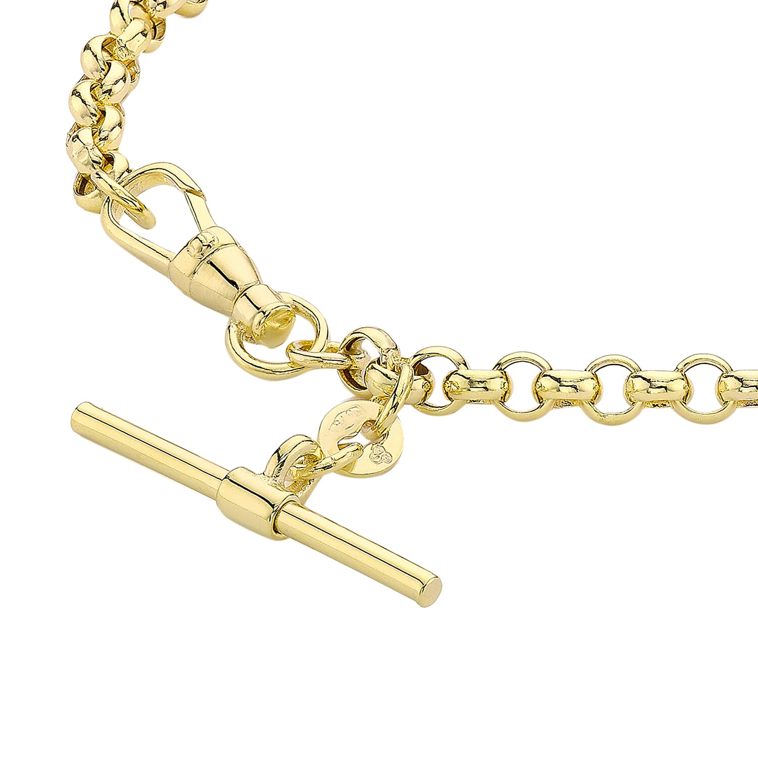 9K Yellow Gold 25mm X 1.5mm T Bar Belcher Chain Albert Clasp Bracelet 7.5 Inch