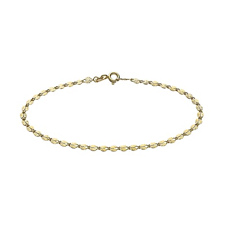 9K Yellow Gold 3mm Diamond Cut Forzatina Chain Bracelet 7.2 Inch