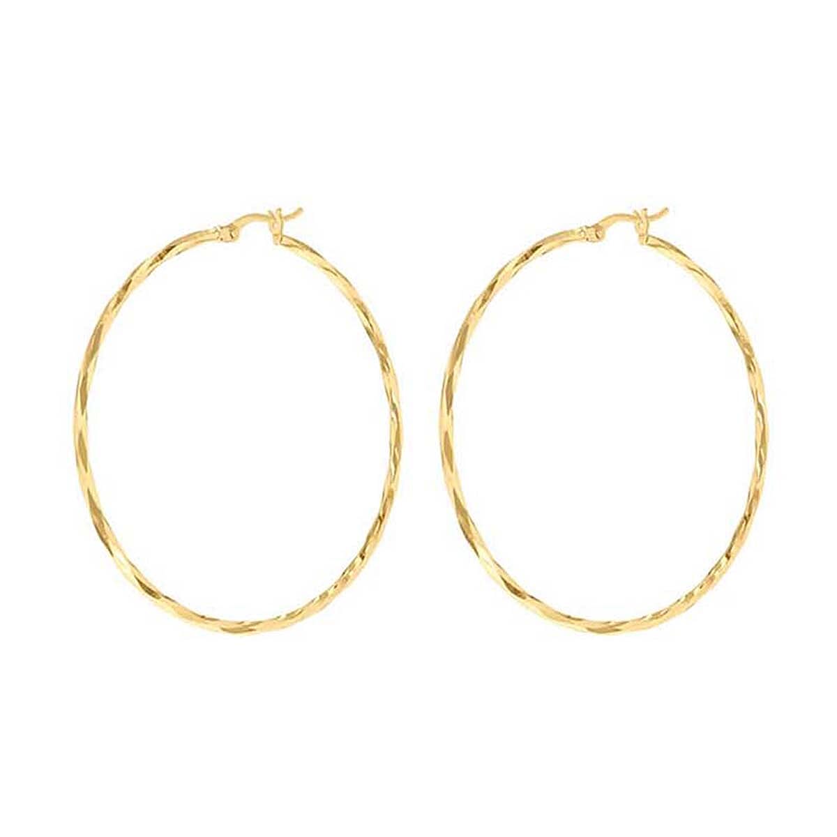 9K Yellow Gold 1.5mm Tube 42mm Diamond Cut Faceted Hoop Creole Earrings