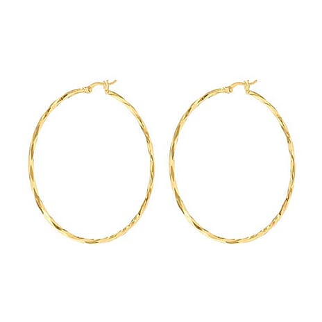 9K Yellow Gold 1.5mm Tube 42mm Diamond Cut Faceted Hoop Creole Earrings