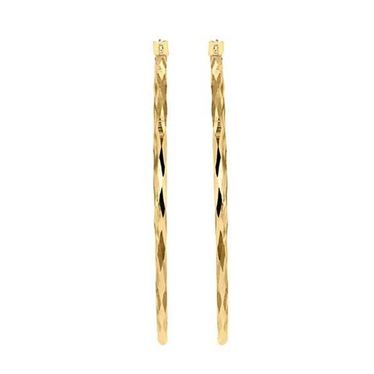 9K Yellow Gold 1.5mm Tube 42mm Diamond Cut Faceted Hoop Creole Earrings