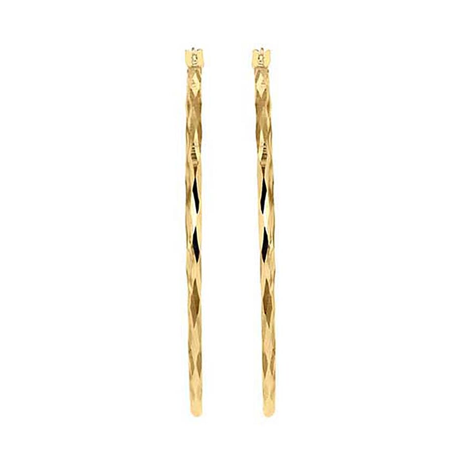 9K Yellow Gold 1.5mm Tube 42mm Diamond Cut Faceted Hoop Creole Earrings
