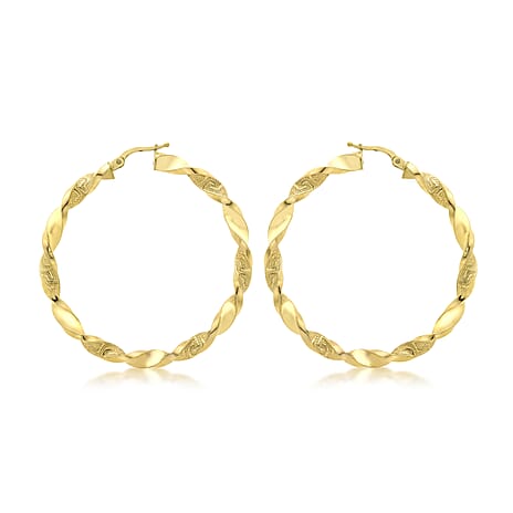 9K Yellow Gold 48mm Grecian Twist Creole Earrings