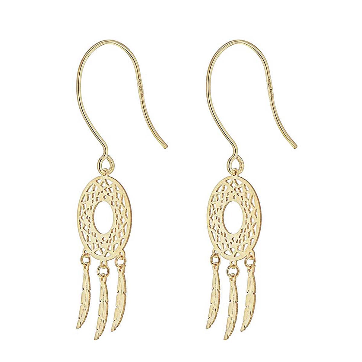 9K Yellow Gold 12mm X 40mm Circle Cutout Dream Catcher Earrings
