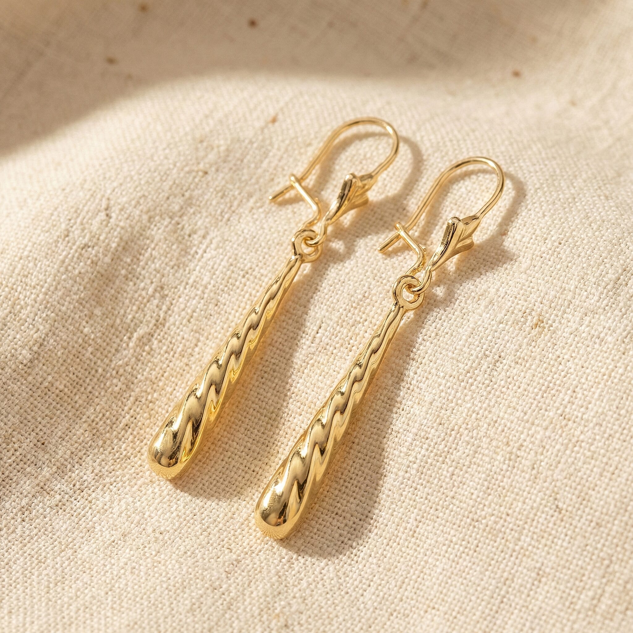 9K Yellow Gold 4mm X 30mm Drop Earrings