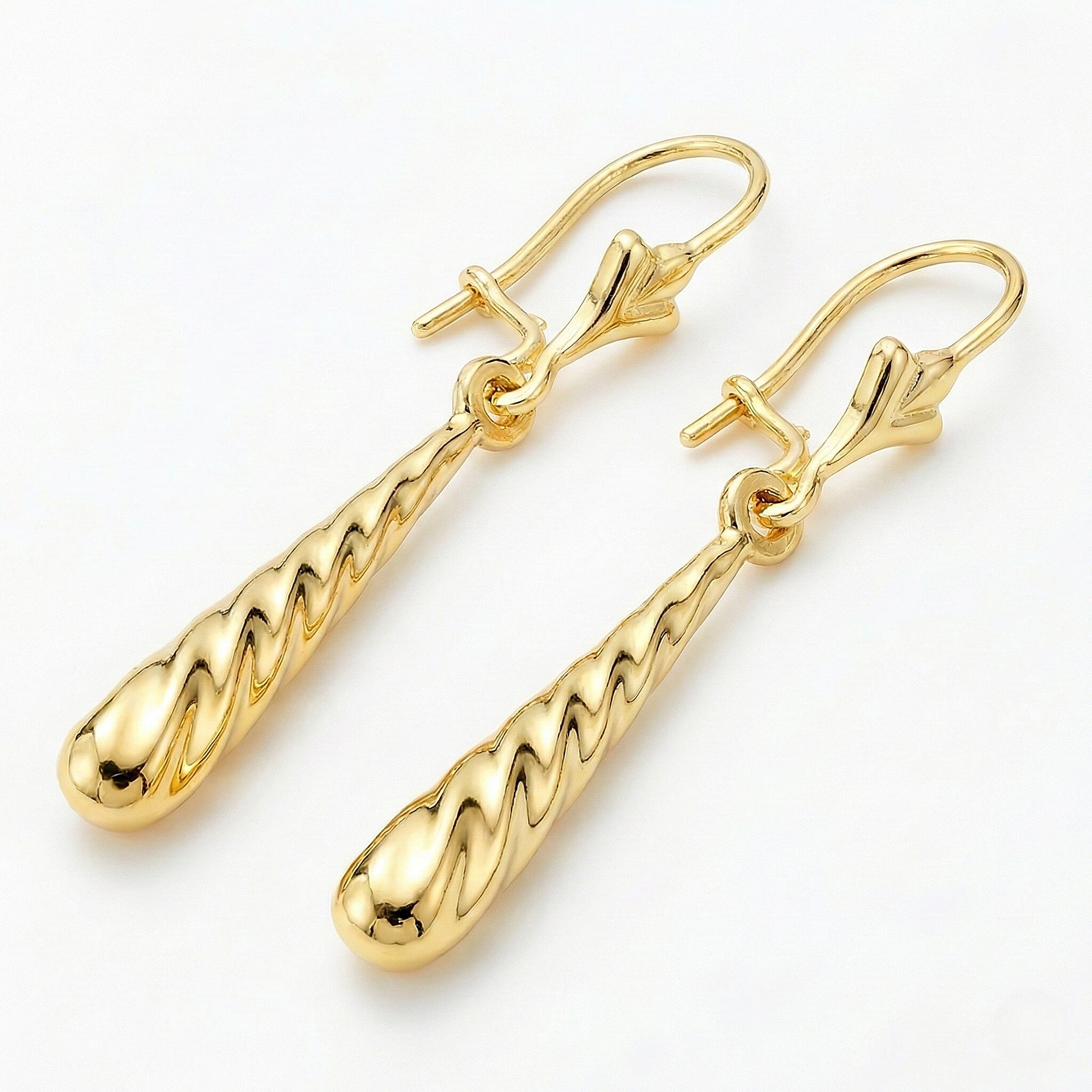 9K Yellow Gold 4mm X 30mm Drop Earrings