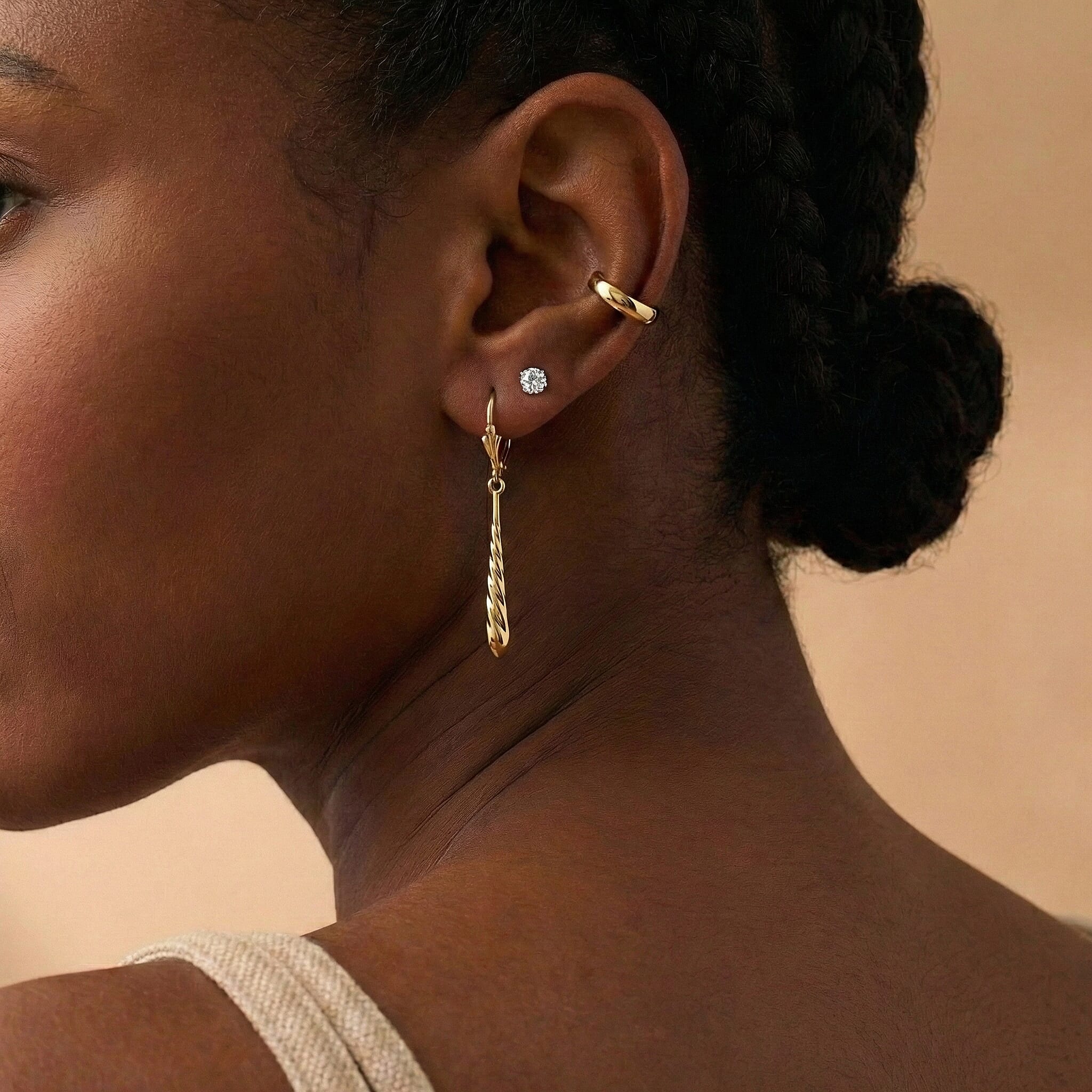 9K Yellow Gold 4mm X 30mm Drop Earrings