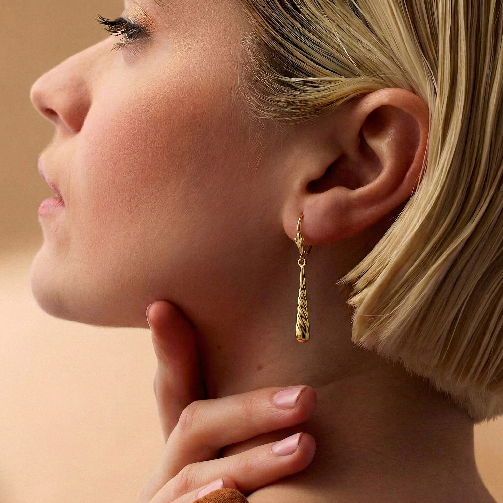 9K Yellow Gold 4mm X 30mm Drop Earrings