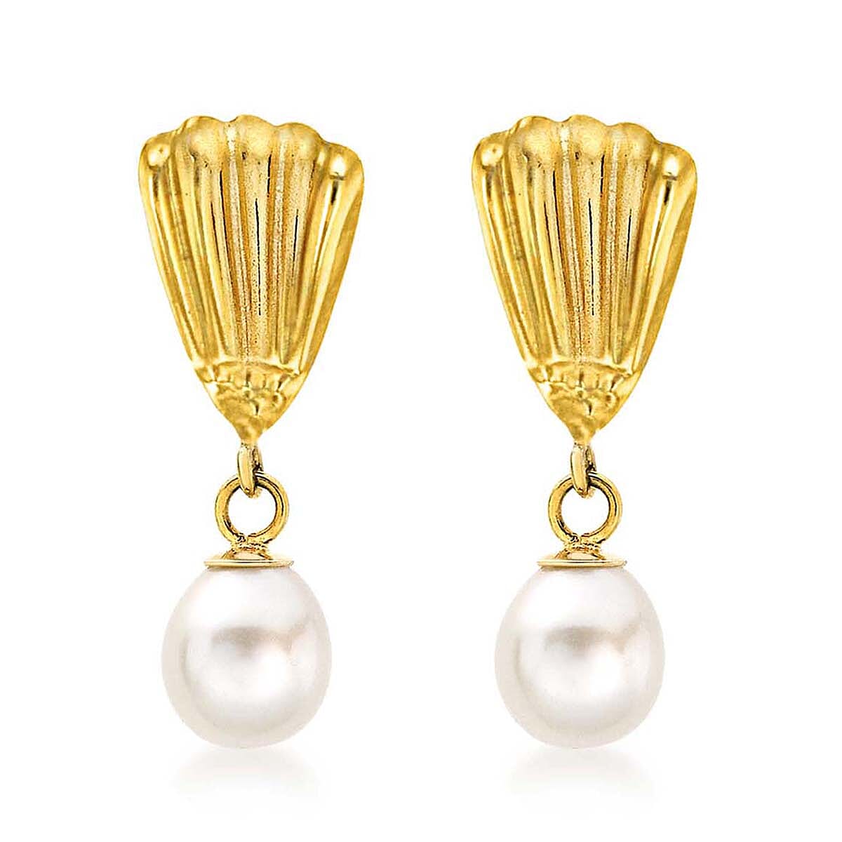 9K Yellow Gold Freshwater Pearl 6mm x 19mm Shell Drop Earrings