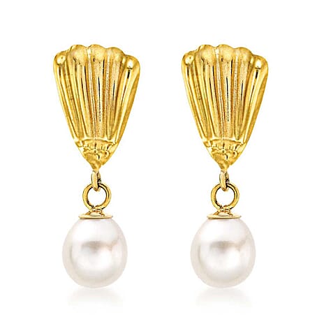 9K Yellow Gold Freshwater Pearl 6mm x 19mm Shell Drop Earrings