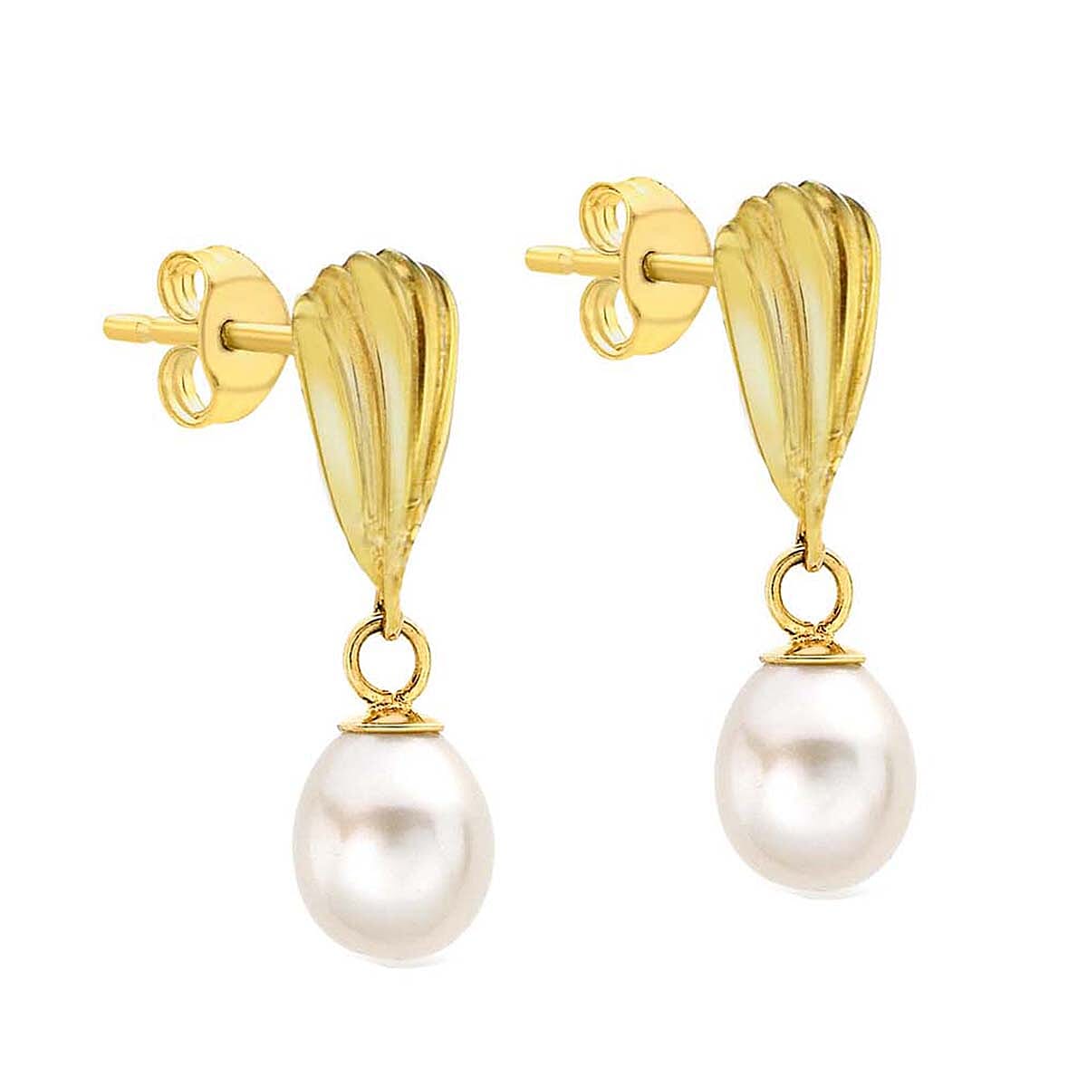 9K Yellow Gold Freshwater Pearl 6mm x 19mm Shell Drop Earrings