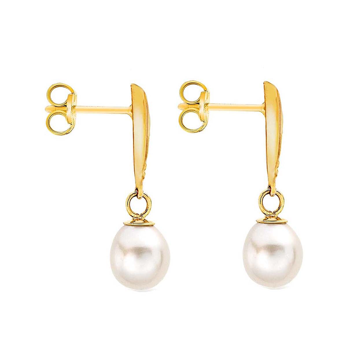 9K Yellow Gold Freshwater Pearl 6mm x 19mm Shell Drop Earrings