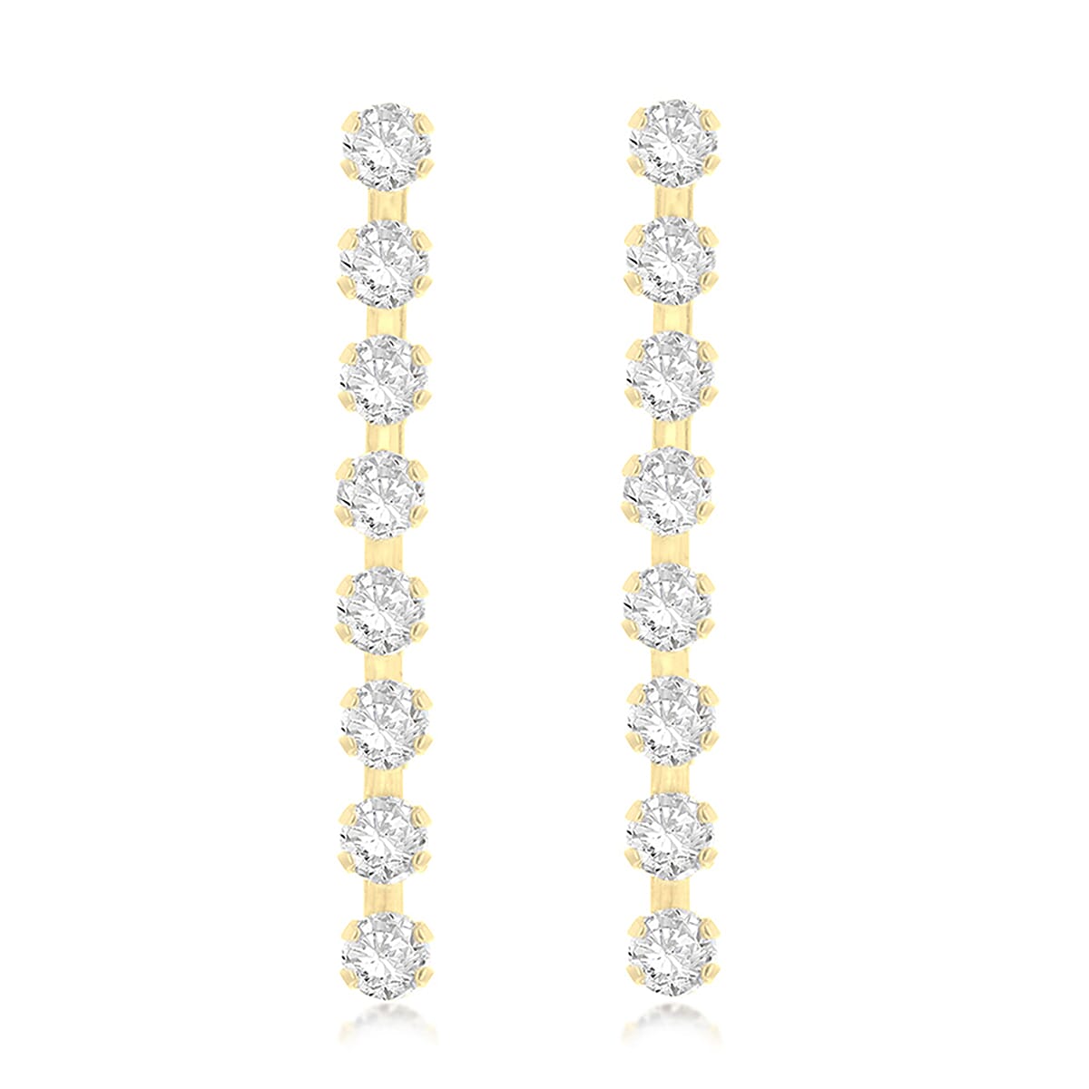 9K Yellow Gold 8 Stone 3mm Round CZ 3mm X 31mm Drop Earrings