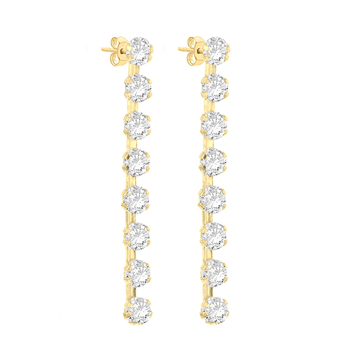 9K Yellow Gold 8 Stone 3mm Round CZ 3mm X 31mm Drop Earrings