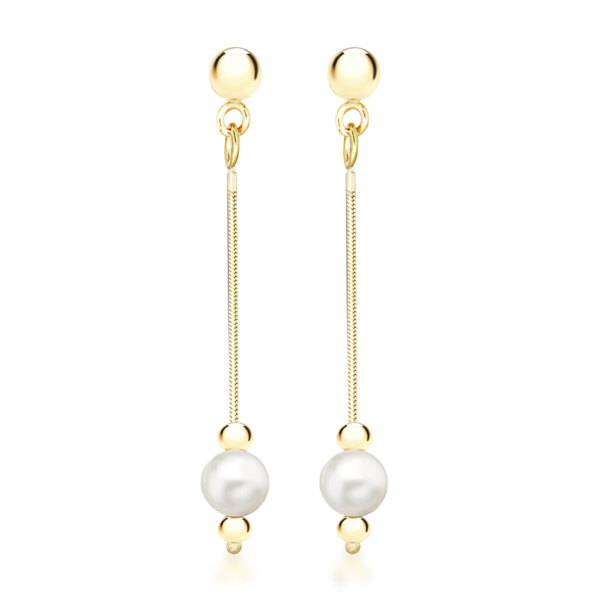9K Yellow Gold Freshwater Pearl 5mm x 36mm Chain Drop Earrings