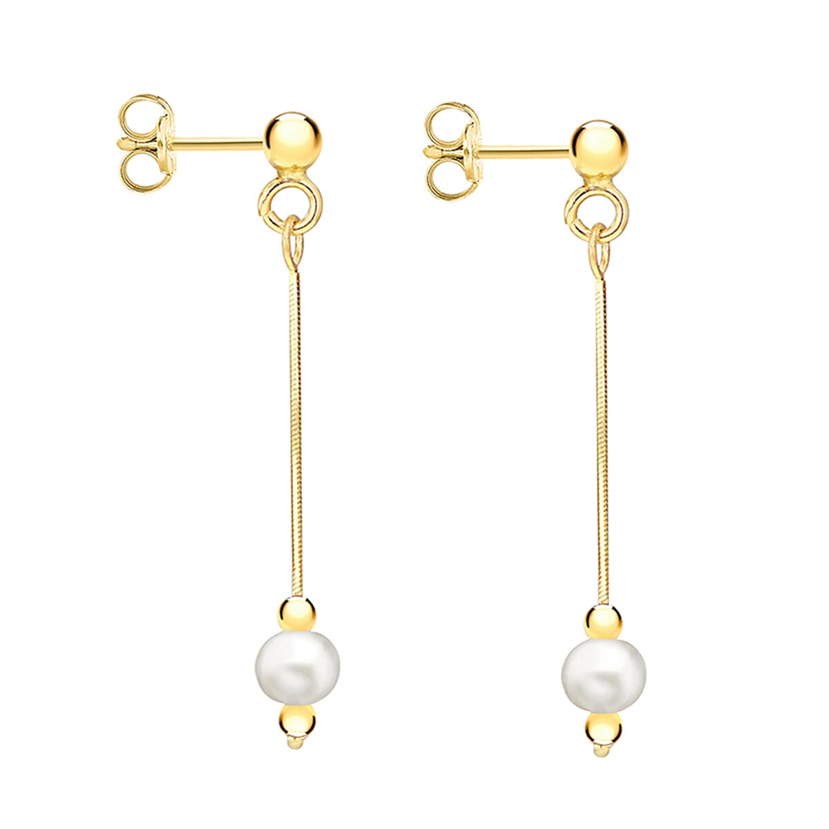 9K Yellow Gold Freshwater Pearl 5mm x 36mm Chain Drop Earrings