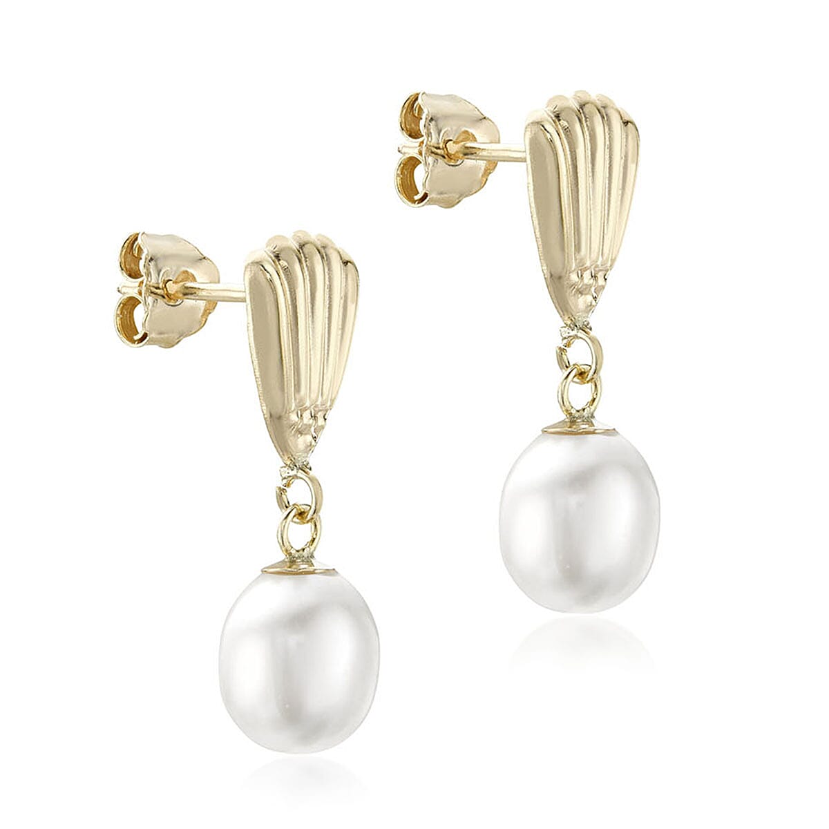 9K Yellow Gold 7mm x 9mm Freshwater Pearl Shell Drop Earrings