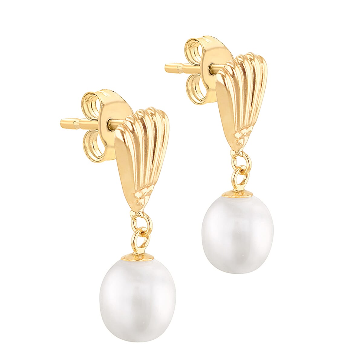 9K Yellow Gold 7mm x 9mm Freshwater Pearl Shell Drop Earrings