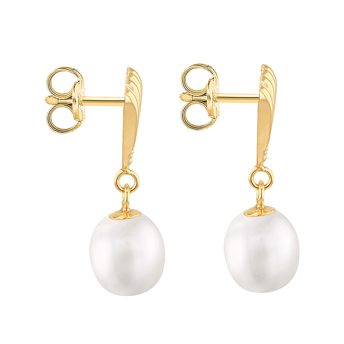 9K Yellow Gold 7mm x 9mm Freshwater Pearl Shell Drop Earrings