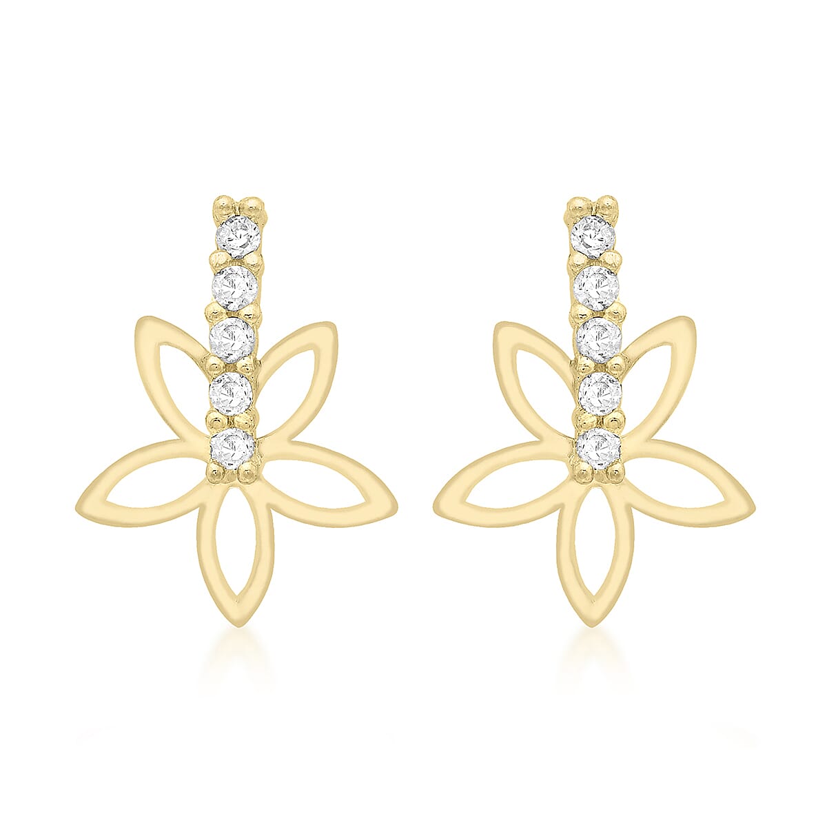 9K Yellow Gold 10mm x 14mm Flower Stud Earrings