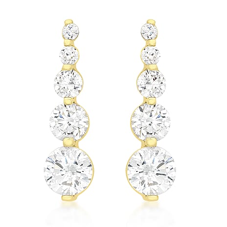9K Yellow Gold Graduated Cubic Zirconia 5mm x 19mm Drop Earrings