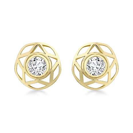 9K Yellow Gold Cubic Zirconia and 5mm x 10mm Star Stud Earrings