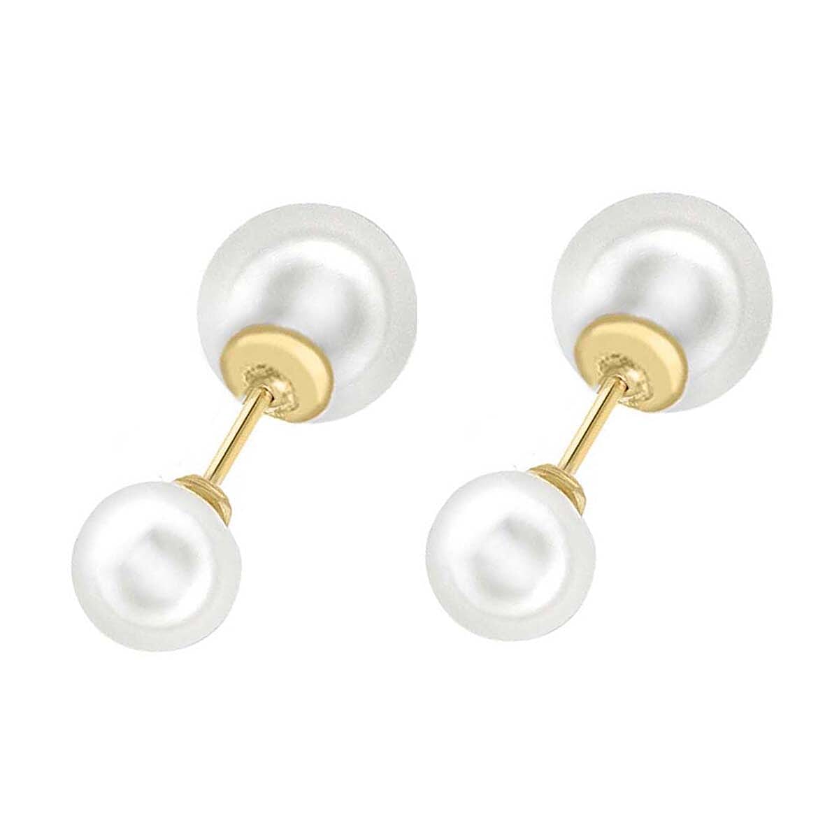 9K Yellow Gold 5mm and 7mm Freshwater Pearl Reversible Stud Earrings