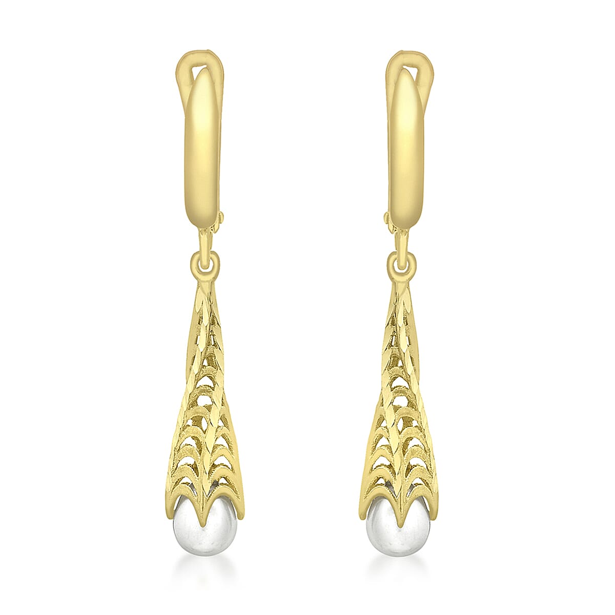 9K Yellow Gold Freshwater Pearl 5mm x 36mm Twisted Cone Earring