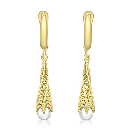 9K Yellow Gold Freshwater Pearl 5mm x 36mm Twisted Cone Earring