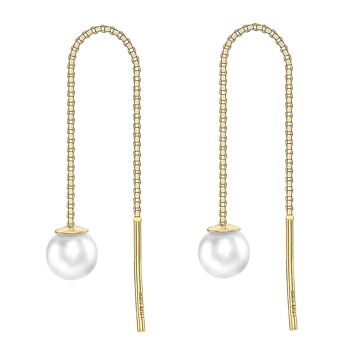 9K Yellow Gold Freshwater Pearl 4.5mm x 45mm Pull Through Chain Earrings