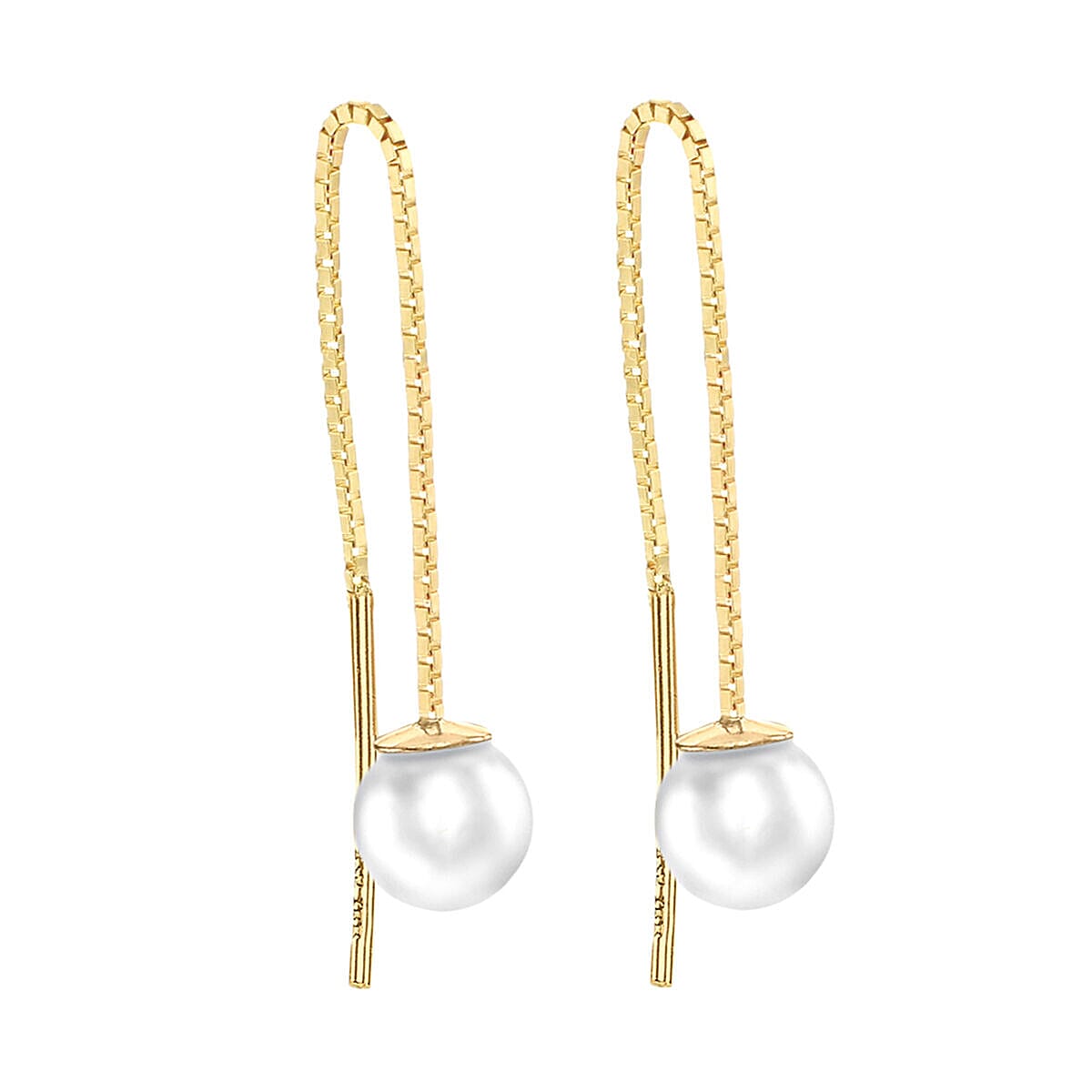 9K Yellow Gold Freshwater Pearl 4.5mm x 45mm Pull Through Chain Earrings