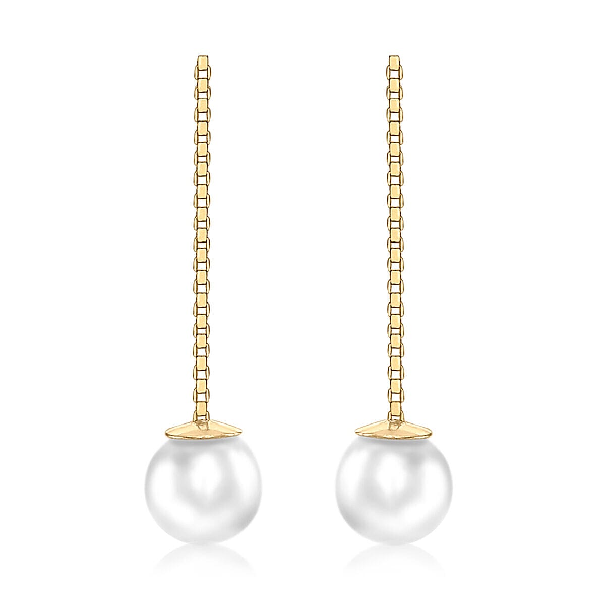 9K Yellow Gold Freshwater Pearl 4.5mm x 45mm Pull Through Chain Earrings