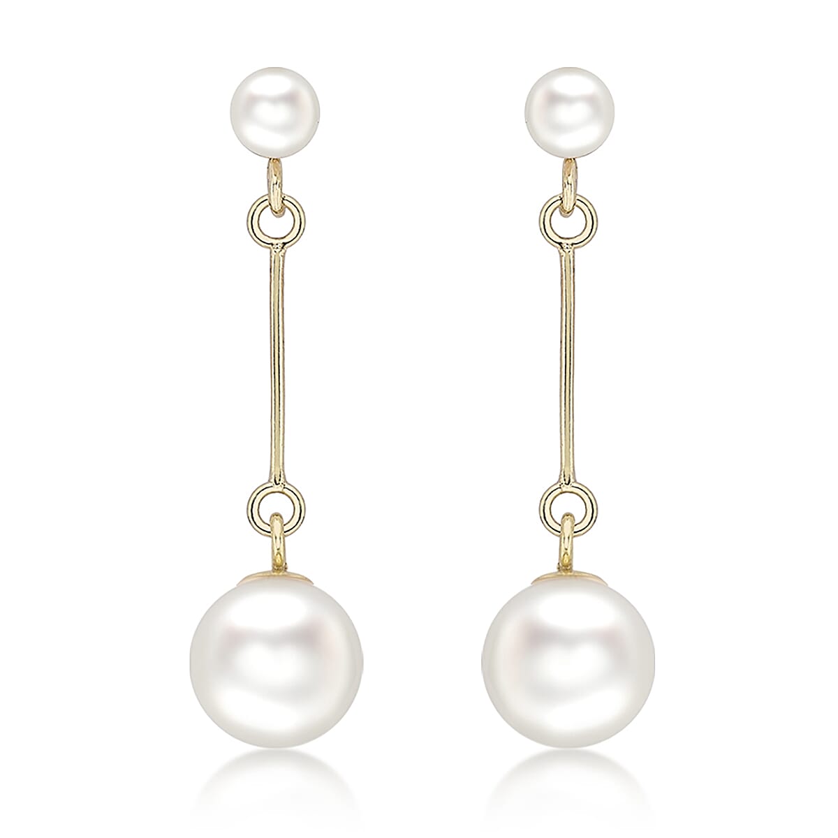 9K Yellow Gold Freshwater Pearl and Bar 7mm x 29mm Drop Earrings