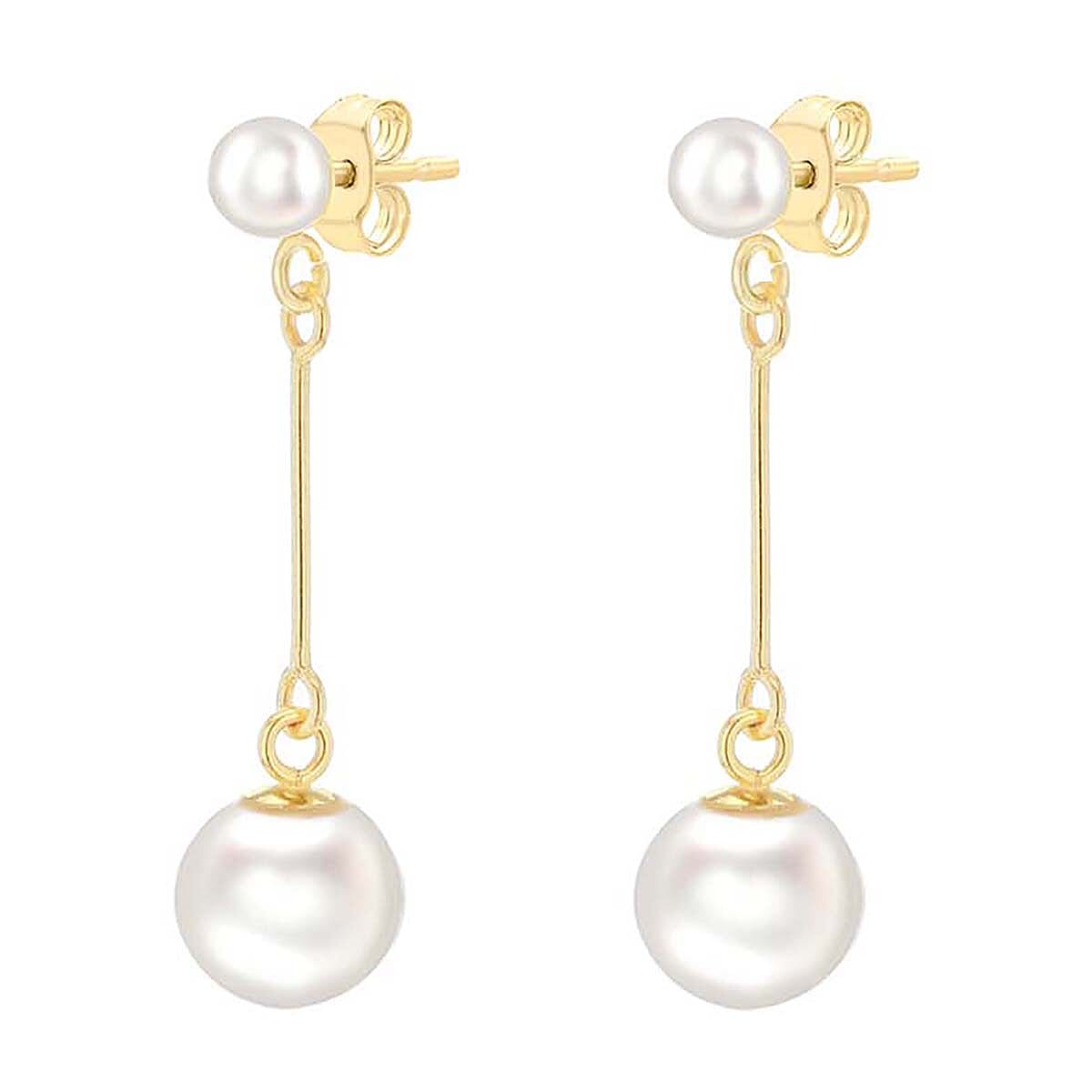 9K Yellow Gold Freshwater Pearl and Bar 7mm x 29mm Drop Earrings